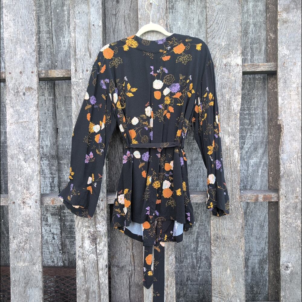 Free People Peony Wrap It Up Wide Sleeve Belted Kimono Wrap Women's Large - Picture 4 of 8